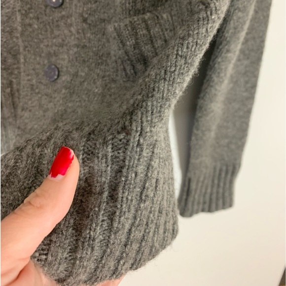 Garnet Hill Womens 100% Lambswool Cardigan Medium Grey Mock Neck Beading *Read - Picture 8 of 14